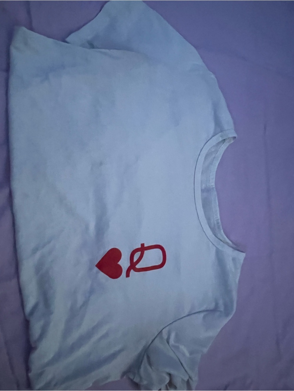 Light Blue Short Sleeve Tee with Red Heart Graphic